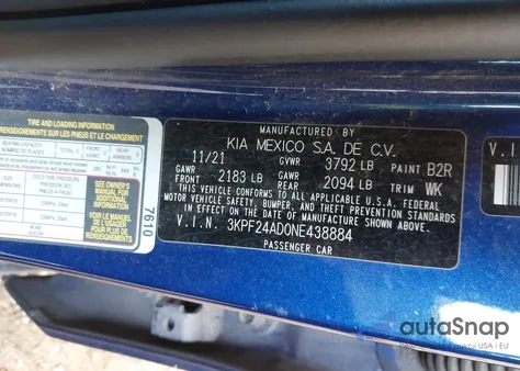 2022 Kia Forte Lxs из США, поврежденный, VIN 3KPF24AD0NE438884